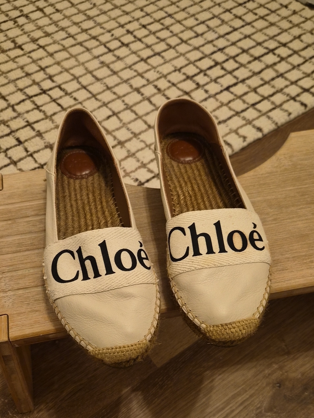 Chloé Woody Cream Espadrille Logo Slip-Ons